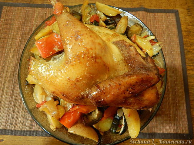 Рецепт курицы запеченной с овощами