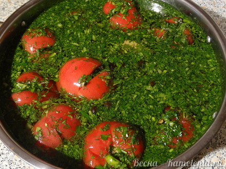 Приготовление рецепта Малосольные помидоры с зеленью шаг 8