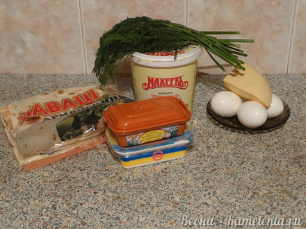 Приготовление рецепта Закусочный рулет из лаваша с паштетом шаг 1