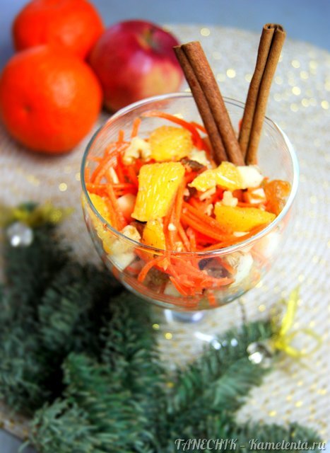 Рецепт салата-десерта из апельсина, яблока и моркови