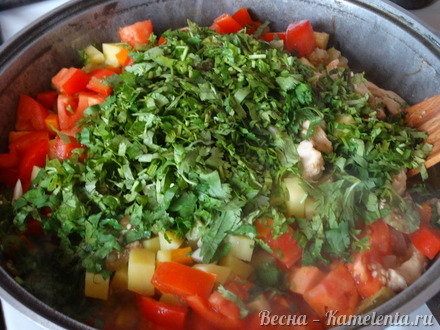 Приготовление рецепта Гивеч с мясом цыплёнка или проще говоря, овощное рагу шаг 8