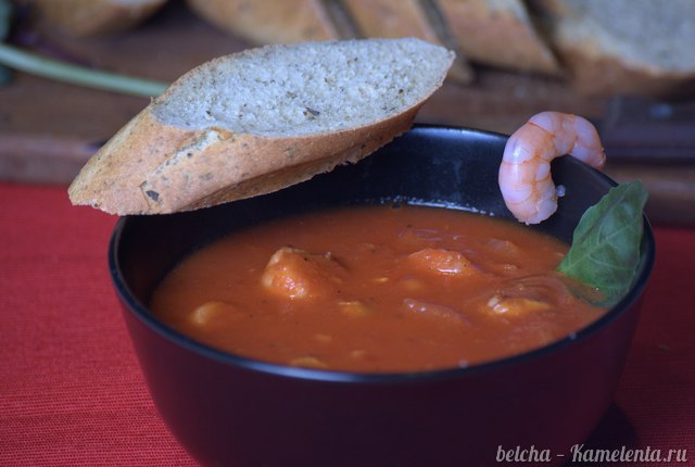 Рецепт томатного супа  с морепродуктами