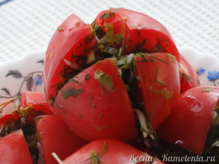 Приготовление рецепта Малосольные помидоры с зеленью шаг 9