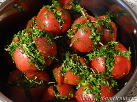 Приготовление рецепта Малосольные помидоры с зеленью шаг 7