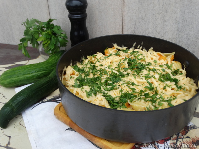 Рецепт жареных макарон с сыром