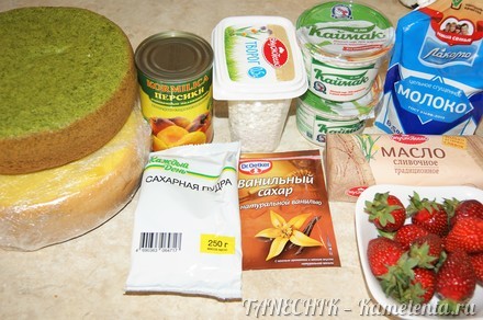 Приготовление рецепта Торт бисквитный с творожным кремом и фруктами &quot;Именинный&quot; шаг 1
